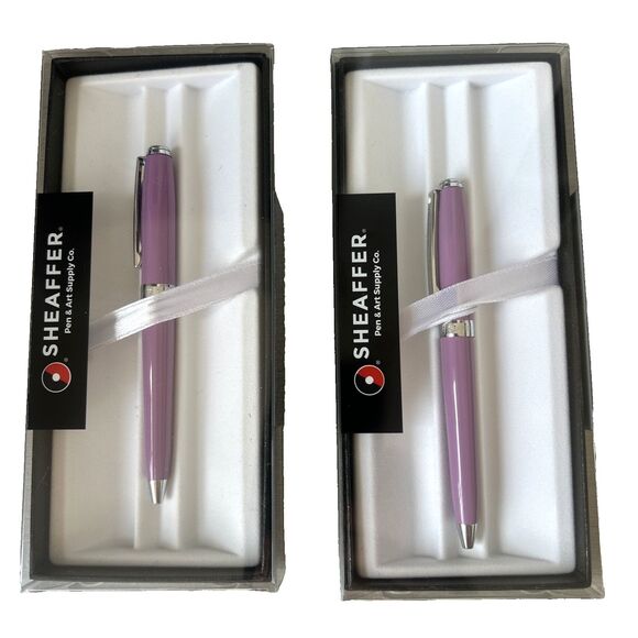 SHEAFFER PRELUDE LOT - 2 Pcs Lavender Color Ballpoint Pen Black Ink Silver Trim - Picture 2 of 5